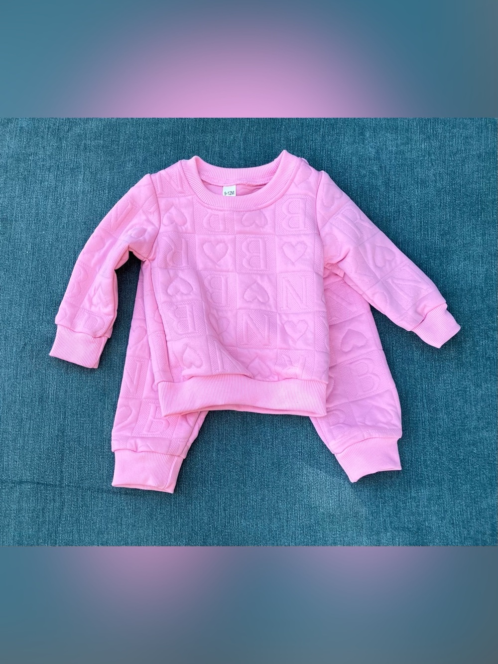 Baby Pink Quilted Heart Two-Piece Sweatshirt and Joggers Set